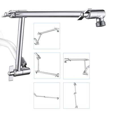 PDPBath Brass 16 Inch Shower Head Extension Arm, Upgrade Flexible Height & Angle Adjustable Shower Arm Extender with Lock Joints, for Fixed Shower Head & Handheld Shower Head, Chrome - color: Chrome, style: 6 Inch + 10 Inch