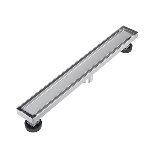 EXF Linear Shower Drain 18 Inch Brushed Nickel with Tileable Cover | 304 Stainless Steel, V-Slope Design, Debris Strainer, Seamless, Adjustable Height - color: Brushed Steel, size: 18 IN