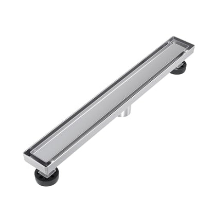 EXF Linear Shower Drain 18 Inch Brushed Nickel with Tileable Cover | 304 Stainless Steel, V-Slope Design, Debris Strainer, Seamless, Adjustable Height - color: Brushed Steel, size: 18 IN