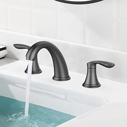 Bathroom Sink Faucet, Faucet for Bathroom Sink, Widespread Matte Black Bathroom Faucet 3 Hole with Plastic Pop Up Drain and cUPC Lead-Free Hose - (Matte Black) - color: Matte Black, size: 8 inch 1 pack
