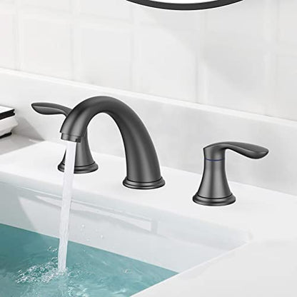Bathroom Sink Faucet, Faucet for Bathroom Sink, Widespread Matte Black Bathroom Faucet 3 Hole with Plastic Pop Up Drain and cUPC Lead-Free Hose - (Matte Black) - color: Matte Black, size: 8 inch 1 pack