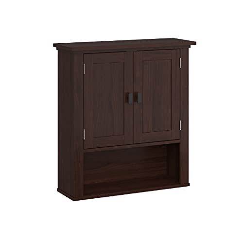 RiverRidge Hayward 2-Door Bathroom Wall Medicine Cabinet, Dark Woodgrain | Open Display Shelf, Adjustable Interior Shelf, Laundry Storage, Wall-Mounted Over the Toilet Space-Saving Cabinet - color: Dark Woodgrain