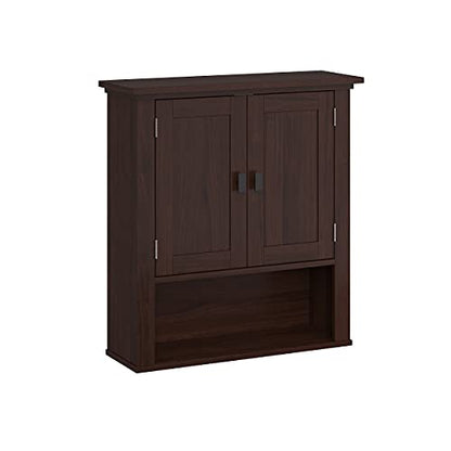 RiverRidge Hayward 2-Door Bathroom Wall Medicine Cabinet, Dark Woodgrain | Open Display Shelf, Adjustable Interior Shelf, Laundry Storage, Wall-Mounted Over the Toilet Space-Saving Cabinet - color: Dark Woodgrain