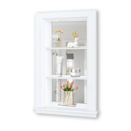 14 x 24 Recessed Medicine Cabinet, White Bathroom Wall Cabinet, 3-Tier Wall Niche with Mirror, for Bathroom Storage - color: White