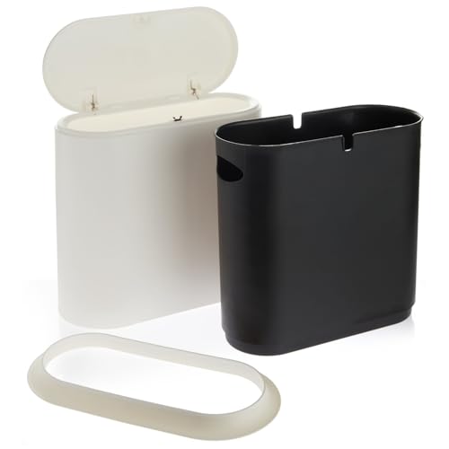 Juvale Bathroom Trash Can - 3.17 Gallon (12L), White - Slim Narrow Waste Basket with Press-Top Lid - Slim Kitchen Trash & Garbage Bin for Bathroom Decor