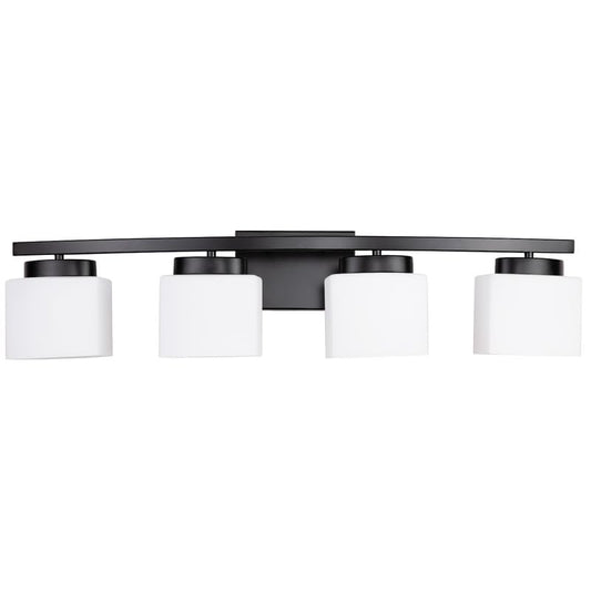 4-Light Matte Black Vanity Light Fixture with White Glass Shade for Bathroom Over Mirror, 31.5 Inches - color: Matte Black, size: 4-Light