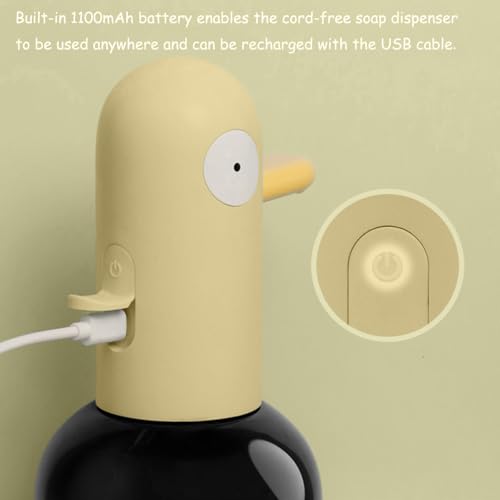 Kids Automatic Soap Dispenser - Cute Duck Touchless Foaming Hand Soap Dispenser, Waterproof USB Rechargeable, Hand- Free Shampoo Dispensers for Bathroom, Kitchen Countertop, Preschool - color: Yellow Duck