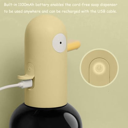 Kids Automatic Soap Dispenser - Cute Duck Touchless Foaming Hand Soap Dispenser, Waterproof USB Rechargeable, Hand- Free Shampoo Dispensers for Bathroom, Kitchen Countertop, Preschool - color: Yellow Duck