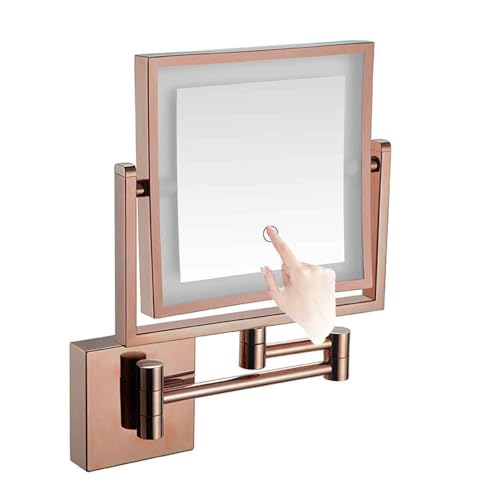 Wall Mounted Makeup Mirror with 3 Color Dimmable LED Lights 1X/3x Magnifying Mirror with Touch Dimming for Bathroom Bedroom 12" Extendable Arm Rose Gold, USB - color: Rose Gold, size: USB