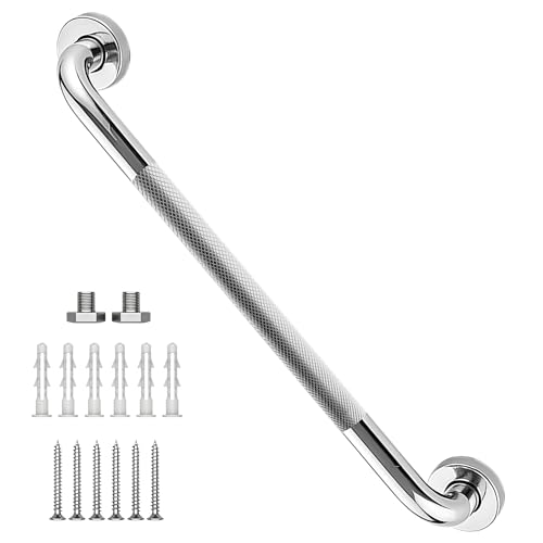 24 Inch Shower Grab Bar, Chrome Anti Slip Safety Bars, 304 Stainless Steel Bathroom Handrail, Handicap Grab Bars for Wall, Shower Grip Handle for Seniors Elderly Injury Assist Bath (1.25" Dia) - color: Chrome, size: 24 Inch