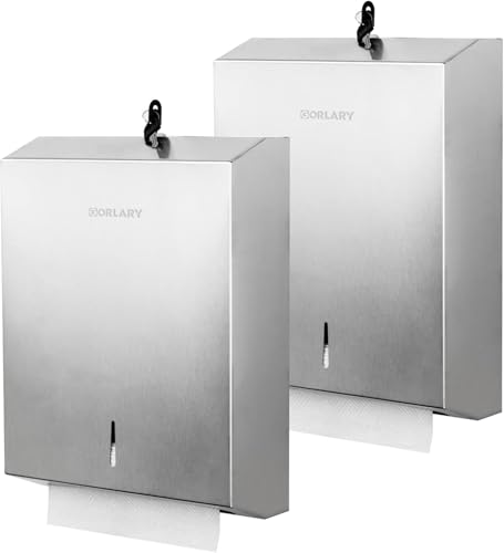 Gorlary 2 Pack Commercial Paper Towel Dispenser Wall Mount, Lockable | Brushed Stainless Steel, Fits C-Fold Multifold Trifold Paper Towels, Fingerprint Resistant, Touchless Hand Towels holder - color: Large-silver-2pack