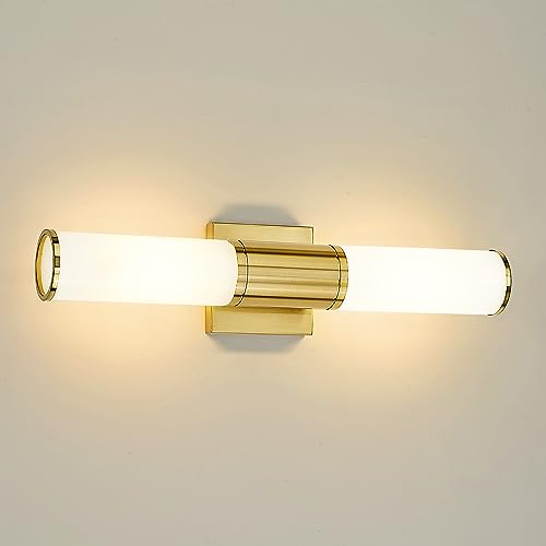Bathroom Light Fixtures, 2-Light Vanity Lights for Mirror with Milk Glass Shade, Brushed Gold Wall Sconces Up and Down Wall Lamp for Bathroom Bedroom Hallway, VL834-BG-ML | Modern bathroom wall sconces, vertical/horizontal mounting, E26 base, hardwired, b