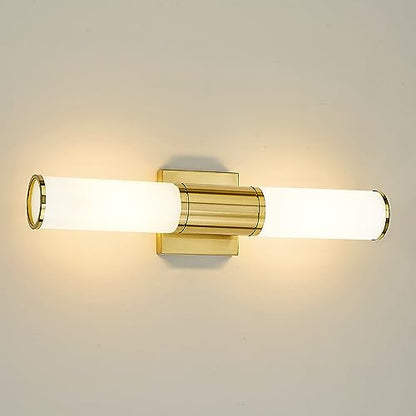 Bathroom Light Fixtures, 2-Light Vanity Lights for Mirror with Milk Glass Shade, Brushed Gold Wall Sconces Up and Down Wall Lamp for Bathroom Bedroom Hallway, VL834-BG-ML | Modern bathroom wall sconces, vertical/horizontal mounting, E26 base, hardwired, b