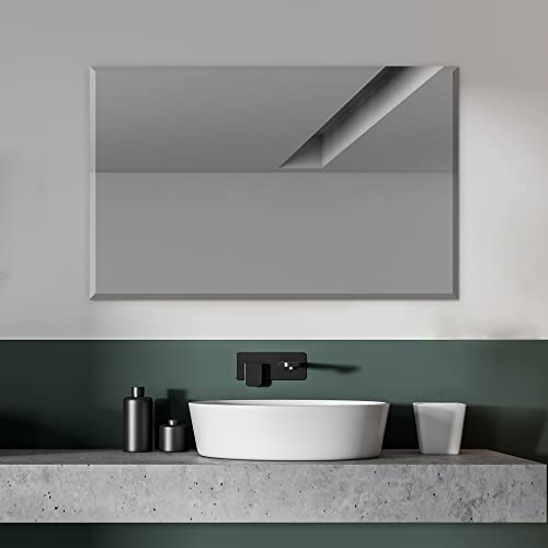 36x48 Inch Rectangle Frameless Bathroom Vanity Mirror with Beveled Edge - Shatterproof Wall Mounted Decorative Glass with Safety Backing for Living Room Bedroom Hallway Entryway - Fab Glass and Mirror - size: 48"L x 36"W, style: Rectangle