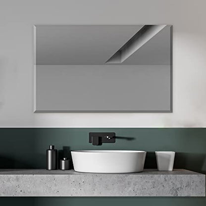 36x48 Inch Rectangle Frameless Bathroom Vanity Mirror with Beveled Edge - Shatterproof Wall Mounted Decorative Glass with Safety Backing for Living Room Bedroom Hallway Entryway - Fab Glass and Mirror - size: 48"L x 36"W, style: Rectangle
