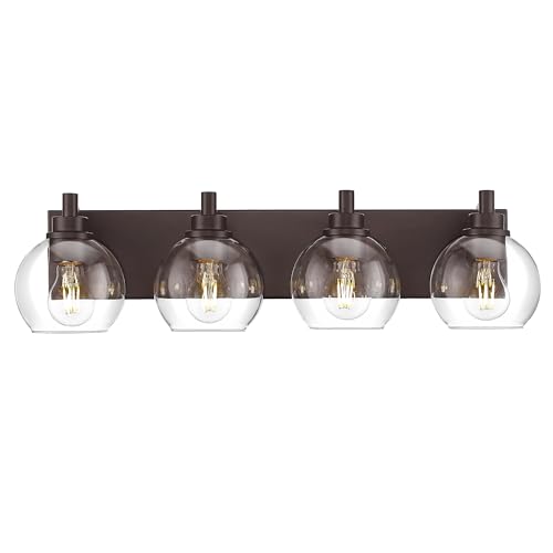 4-Light Oil Rubbed Bronze Bathroom Vanity Light, Clear Glass Globes | Ideal for 30-40" mirrors, 26" modern bathroom light fixtures over mirror, E26 base, bulbs not included, VL195-ORB-4 - color: Oil-Rubbed Bronze, size: 4-light