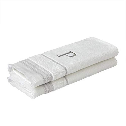SKL Home Casual Monogram Hand Towel Set, P, 16x26, White 2 Count - color: Casual Monogram Hand Towel Set, size: Hand Towel Set, style: P