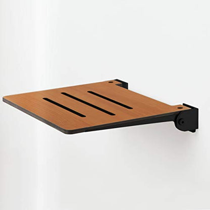 Seachrome 18 inch Silhouette Slimline Folding Wall Mount Shower Bench Seat, Teak Seat with Matte Black Frame - color: Teak Seat With Matte Black Frame