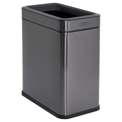 Rubbermaid 2.6-Gallon Charcoal Stainless Steel Wastebasket, Slim Space-Saving Design, Ideal for Home/Office/Bathroom - style: Open Top