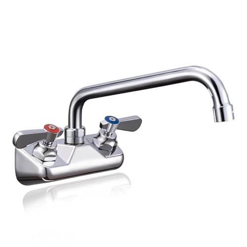 4" Center 10" Spout Commercial Wall Mount Sink Faucet for Restaurant & Bar | Solid Brass with Chrome Finish, 1.8 GPM Stainless Swivel Spout, Leak-Free Washerless Ceramic Cartridge Valve, 1/2" NPT Male - size: 4" center 10" spout