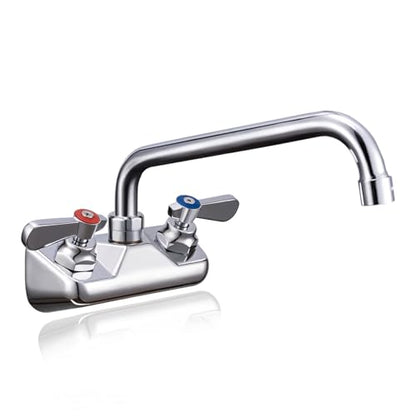 4" Center 10" Spout Commercial Wall Mount Sink Faucet for Restaurant & Bar | Solid Brass with Chrome Finish, 1.8 GPM Stainless Swivel Spout, Leak-Free Washerless Ceramic Cartridge Valve, 1/2" NPT Male - size: 4" center 10" spout