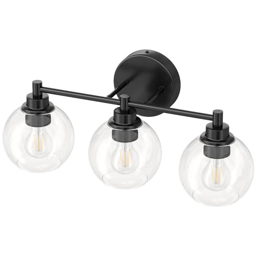 VONLUCE 3 Light Bathroom Vanity Light Fixtures, Black Finish | Globe Glass Shades, E26 Sockets, Easy to install, Vanity Lights for Bedroom Hallway Living Room - color: Black, size: 3-Light