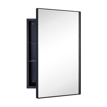 TEHOME Recessed Mount 16x26'' Squared Rectangle Matt Black Bathroom Medicine Cabinet with Mirror Black Metal Framed Rectanglular Medicine Cabinet 2 Adjustable Glass Shelves - color: Black