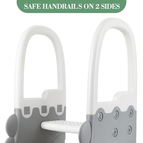 IDEALHOUSE Toddler Step Stool with Safety Handrails, Anti-Slip 2-Tier Kids Ladder, 300 Lbs Capacity, Minimalist Plastic Stool for Bathroom Sink, Kitchen Counter & Potty Training, White Step - color: White Step