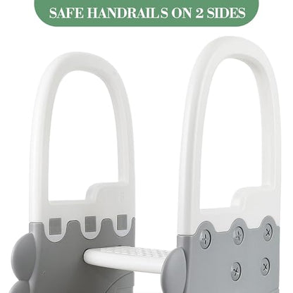 IDEALHOUSE Toddler Step Stool with Safety Handrails, Anti-Slip 2-Tier Kids Ladder, 300 Lbs Capacity, Minimalist Plastic Stool for Bathroom Sink, Kitchen Counter & Potty Training, White Step - color: White Step