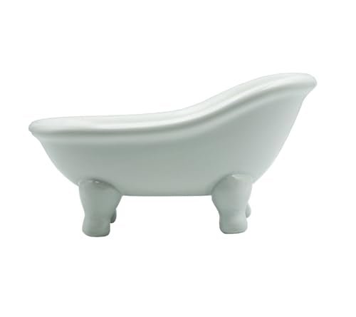 Ceramic Soap Dish,5.59 Inch Bathtub Shaped Soap Holder,Succulent Planter,Makeup Brush Organizer (White) - color: White Bathtub