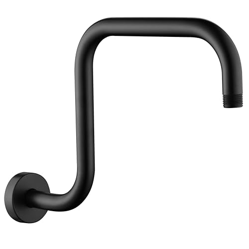 BRIGHT SHOWERS Shower Head Extension Arm 13 Inch S Shaped Gooseneck Shower Riser with Flange, Long Stainless Steel Rainfall Shower Pipe Arm Extender and Shower Neck Replacement, Matte Black - color: Matte Black, style: S-Shape 13 Inch