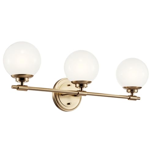 Kichler Benno 3-Light Bathroom Vanity Light Fixture, Modern Wall Mount with Opal Glass in Champagne Bronze, for Bathroom or Powder Room (8.75" x 24.5"), 55172CPZ - color: Champagne Bronze, size: 24.25"