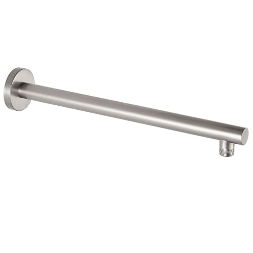 Voolan 15" Round Shower Arm with Flange and Teflon Tape, Extension Shower Head Arm for Bathroom Fixed Shower Head, Solid Stainless Steel, Wall Mounted (Brushed Nickel) - color: Brushed Nickel, style: 15 Inch