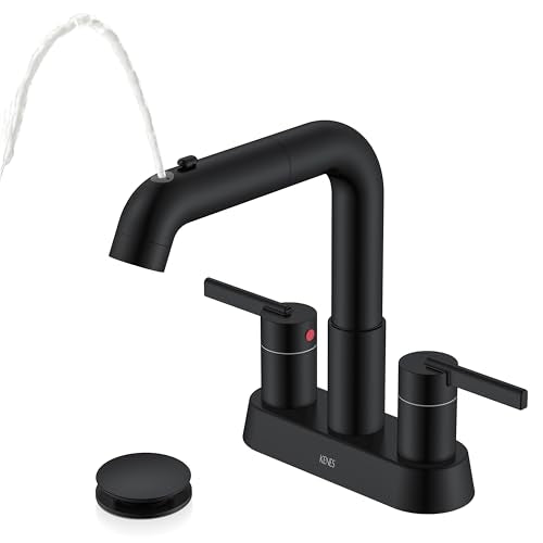 Matte Black Pull Out Centerset Bathroom Faucet 2 Handle 3 Hole 4 Inch | Pull Down Bathroom Faucet with Pop Up Drain & Supply Lines, Lead-Free cUPC & NSF Certified, 4 Inch Faucet for Vanity RV Sink - color: Matte Black