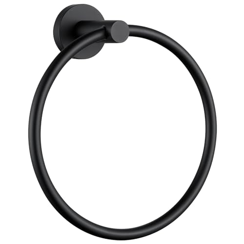 Angle Simple Matte Black Hand Towel Ring, Swivel Towel Holder Wall Mount | Sturdy Stainless Steel, Easy Move Back and Forth, Silent Gasket Smooth Rotation, Use in Bathroom Shower Kitchen Vanity Sink - color: Matte Black