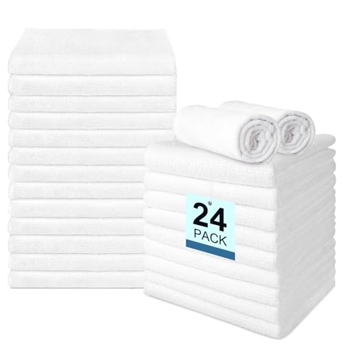 24 Pack Hand Towels Set - Highly Absorbent and Quick Drying Microfiber Gym Towels, Premium Wash Cloths for Bathroom, Salon, Gym, Shower, Hotel, and Spa - 16x27 inch (White) | Quick Drying Premium Wash Cloths for Bathroom, Salon, Gym, Shower, Hotel, and Sp