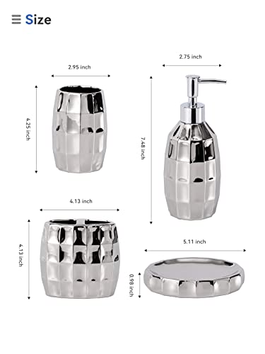 Silver Bathroom Accessory Set, Mosaic Ceramic Bathroom Accessories Set Include Lotion Dispenser, Toothbrush Holder Tumbler, and Soap Dish - color: Silver 015
