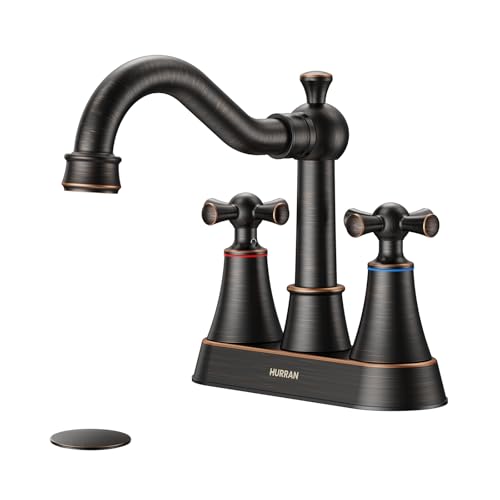 Hurran 4-inch Centerset ORB Classical Bathroom Faucet, 2 Handles for 2 or 3 Hole Sink with 360° Swivel Spout, Pop Up Drain Assembly and Supply Hose for Vanity Sink Lavatory Faucet - color: ORB, size: 4in