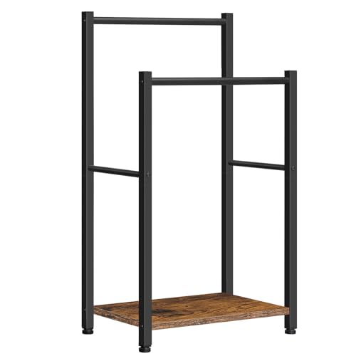 HOOBRO Free Standing Towel Rack for Bathroom, 2 Tier Blanket Rack, 16.5" L x 9.4" W x 31.5" H, Blanket Holder, Drying and Display Rack with Shelf, Rustic Brown and Black BF02LB01 - color: Rustic Brown + Black, size: 16.5"L x 9.4"W x 31.5"H