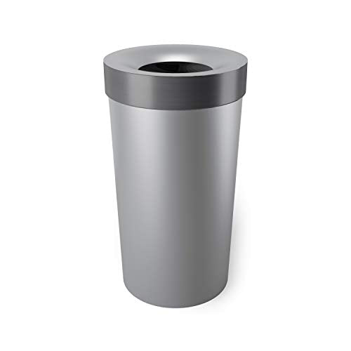 Umbra Vento Kitchen Trash Can, Open Top Bin, 16.5 Gallon, Grey/Nickel | Brushed metal accents, bag concealing design, easy wipe clean, fits home and office, durable plastic - color: Grey/Nickel