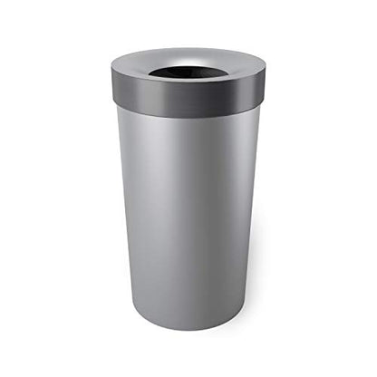 Umbra Vento Kitchen Trash Can, Open Top Bin, 16.5 Gallon, Grey/Nickel | Brushed metal accents, bag concealing design, easy wipe clean, fits home and office, durable plastic - color: Grey/Nickel