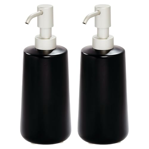 iDesign Dispenser for Bathroom Holds Hand Soap or Lotion-Set of 2-Matte Black Eco Vanity Ceramic Pump-Tall M2 - color: Matte Black, style: Pack of 2
