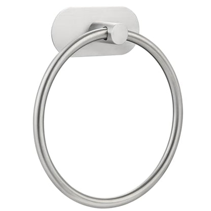 Self-Adhesive Towel Ring, No Drill Stainless Steel Round Hand Towel Holder, Rustproof Waterproof Towel Hanger with Strong Sticky Base, Wall-Mounted Towel Loop for Bathroom Kitchen (Brushed Nickel) - color: Brushed Nickel