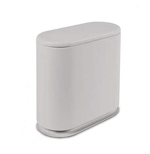 IEEK Slim Plastic Trash Can with Press Top Lid,2.4 Gallon/10 Liter Garbage Can Modern Waste Basket for Bathroom,Living Room,Office,Kitchen and Narrow Spaces,Grey - color: Grey
