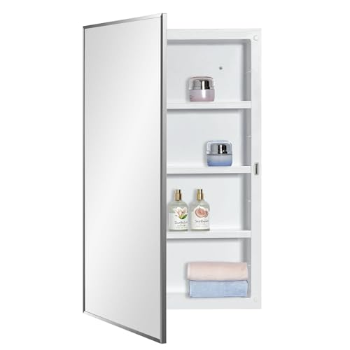 IDYLLOR Plastic Medicine Mirror Cabinet for Bathroom, Surface and Recessed Mount - color: White, size: 16x26inch Framed Mirror