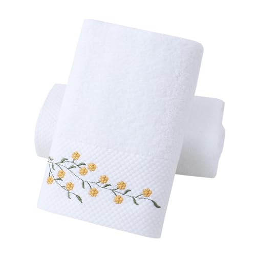 Pidada Hand Towels Set of 2 Embroidered Floral Pattern 100% Cotton Absorbent Soft Decorative Towel for Bathroom (White Pattern 4) - color: 2 White Pattern 4
