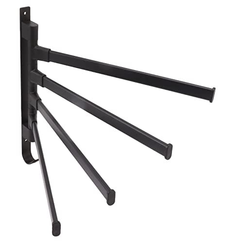 Aramox Aluminum Swivel Towel Bar, Matte Black Wall Mount Towel Hanger, 3 Arm Rotating Organizer with Bottom Hook, Space Saving Storage for Bathroom Kitchen Bedroom Hallway (4 Arms) - color: 4 Arms