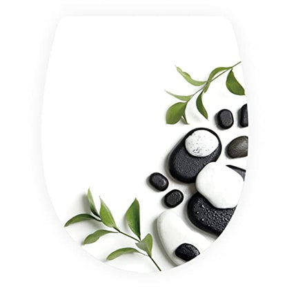 White Plastic Quick Release Toilet Seat - Oval Shape, Top Fixing with Adjustable Hinges, Easy Clean, Seagull and Starfish Design - One Size - color: Black Stone