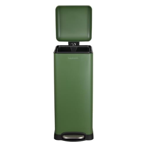 happimess Betty 8 Gal Step Trash Can Soft-Close Lid, Pine Green | Removable Liner, Semi-Rectangular, Steel Pedal, Iron Powder Coated, 27" Height, Non-Skid Base - color: Pine Green