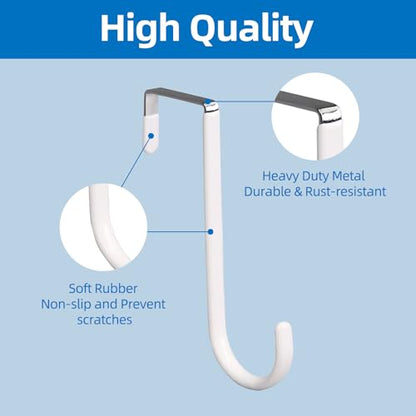 Over The Door Hooks, 4 Pack Hangers Hooks with Rubber Prevent Scratches Heavy Duty Organizer for Living Room, Bathroom, Bedroom, Kitchen Hanging Clothes, Towels, Hats, Coats